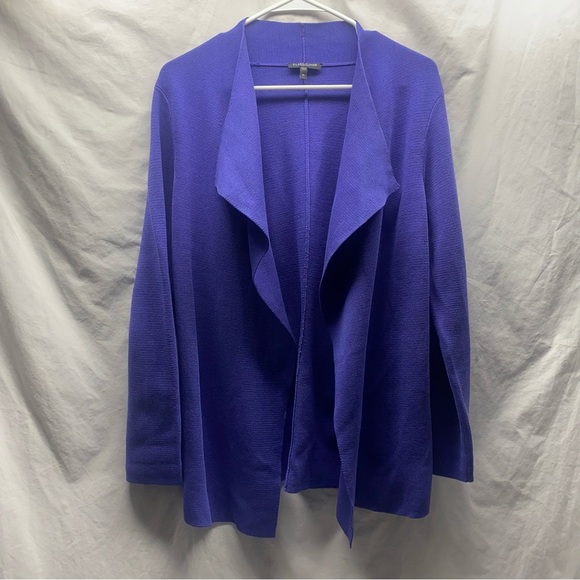 Eileen Fisher Silk Blend Open Front Cascade Knit Cardigan Purple Women's Large P - Picture 2 of 5